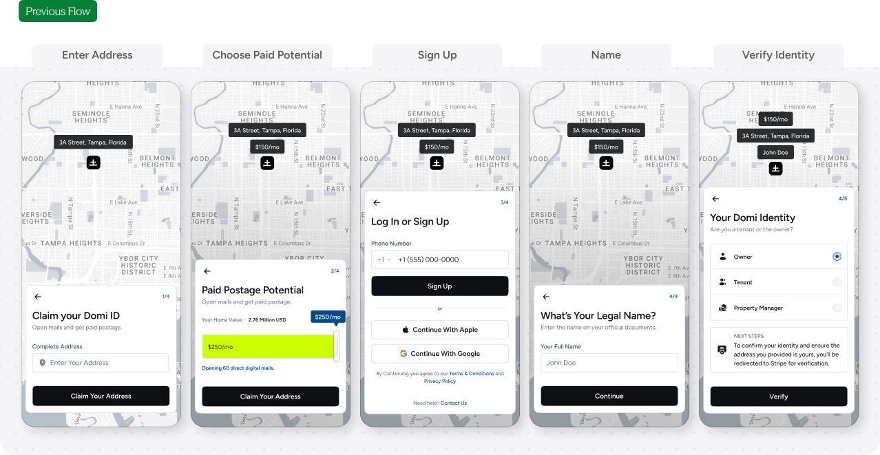 Previous onboarding flow - phone mockups